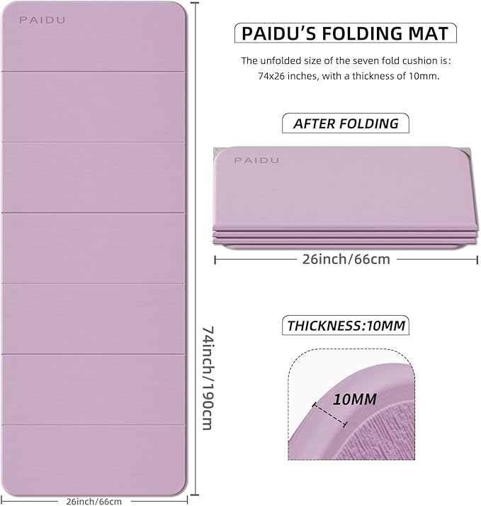 Foldable Fitness Yoga Mat | 2/5" (10MM) Extra Thick | SGS Certified Non-Slip TPE | 75x26" Extra Long-Wide | Portable & Easy Store | for Yoga, Pilates, Home Gym & Full-Body Workouts