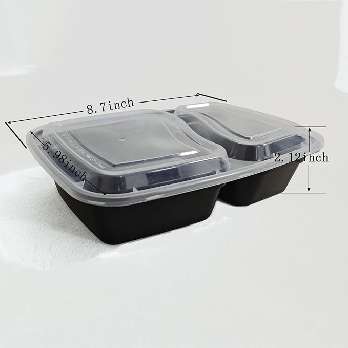 100pc 28 Oz 2-Grid Meal Prep Containers disposable, Plastic Food Take Out Containers With Lid, Take Out Containers Disposable, Reusable food storage containers,Microwave Freezer Dishwasher Safe
