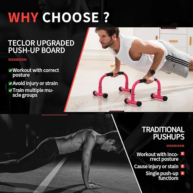 Push Up Bar, Parallettes Bars For L-sit & Dip, Heavy-Duty No Wobbling Parallel Bars Stand For Handstands, Full Planche, Calisthenics, 9.5in High Workout Stands for Home Fitness Training