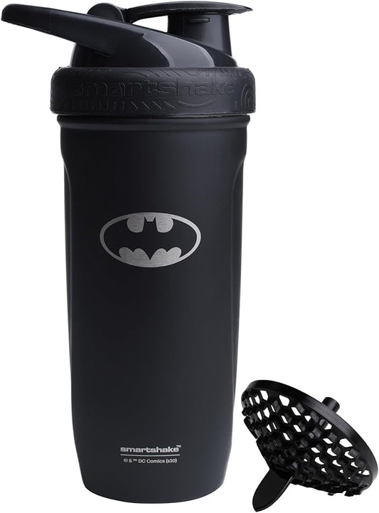 Smartshake DC COMICS Reforce Stainless Steel Protein Shaker Bottle 900 ml | 30 oz - Leakproof Screw-on Lid - BPA Free – Unisex - Non Insulated - Batman Logo
