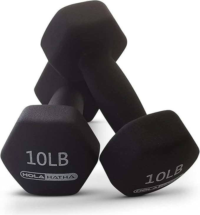 HolaHatha 2, 3, 5, 8, and 10 Pound Neoprene Dumbbell Free Hand Weight Set with Rack, Ideal for Home Exercises to Gain Tone and Definition, Pastel