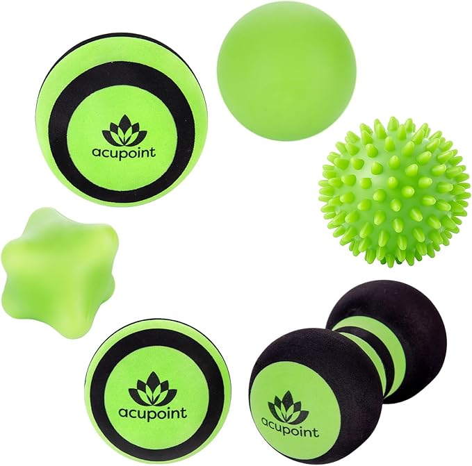Massage Ball Therapy Set for Muscle Knots and Post-Workout - Physical Therapy Balls, Trigger Point & Yoga Therapy, Massage Ball for Feet - 6-Piece Set (Green)'