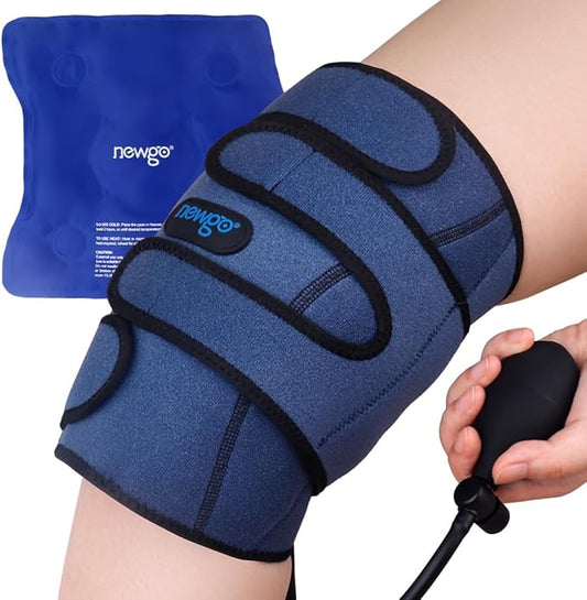 NEWGO Ice Pack for Knee Injuries Around Entire Knee with Air Pump, Reusable Gel Cold Pack Compression Wrap for Sports Injuries, Kee Sprains, Swelling, Soreness