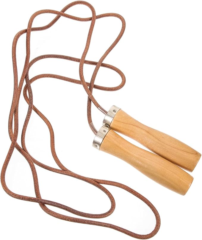 Wooden Handle Jump Rope Leather Skipping Rope with Wooden Handles for Boys and Girls - Ideal for Boxing, Fitness Workouts