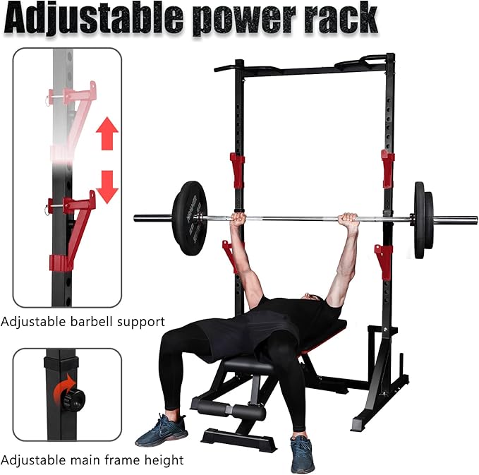 CANPA Multifunction Power Rack with Pull up Bar, Heavy Capacity and Adjustable Squat Stand Rack for Home Gym Equipment, Power Rack Cage