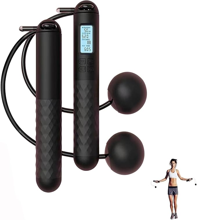 Indicatek Skipping Rope with Counter, Cordless Jump Rope, Smart Weighted Cord with Lcd Display, Adjustable Digital Counting Skipping Tool, Tangle-Free Wireless String for Fitness