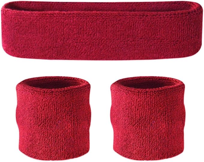 Suddora Sweatbands Set, Moisture Wicking 2 Wristbands and 1 Headband, Breathable Terry Cloth Athletic Bands for Basketball, Tennis, Yoga, Gym, Sweat Bands for Costumes and Cosplay