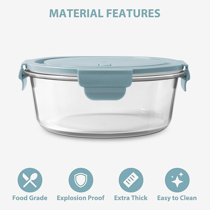 30oz Glass Meal Prep Containers with Lids, Airtight 3.75 Cup Food Storage Containers Set, Heat-Resistant BPA-Free Glass Containers for Soup Leftover, Microwave, Dishwasher, and Freezer Safe (4 Packs)