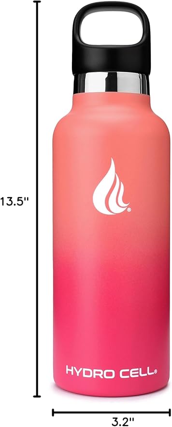HYDRO CELL Stainless Steel Water Bottle with Straw & 2 Standard Mouth Lids (32oz 24oz 20oz 16oz) Keeps Liquids Hot or Cold w/Double Wall Vacuum Insulated Leak Proof Sport Design (Coral/Punch 20oz)