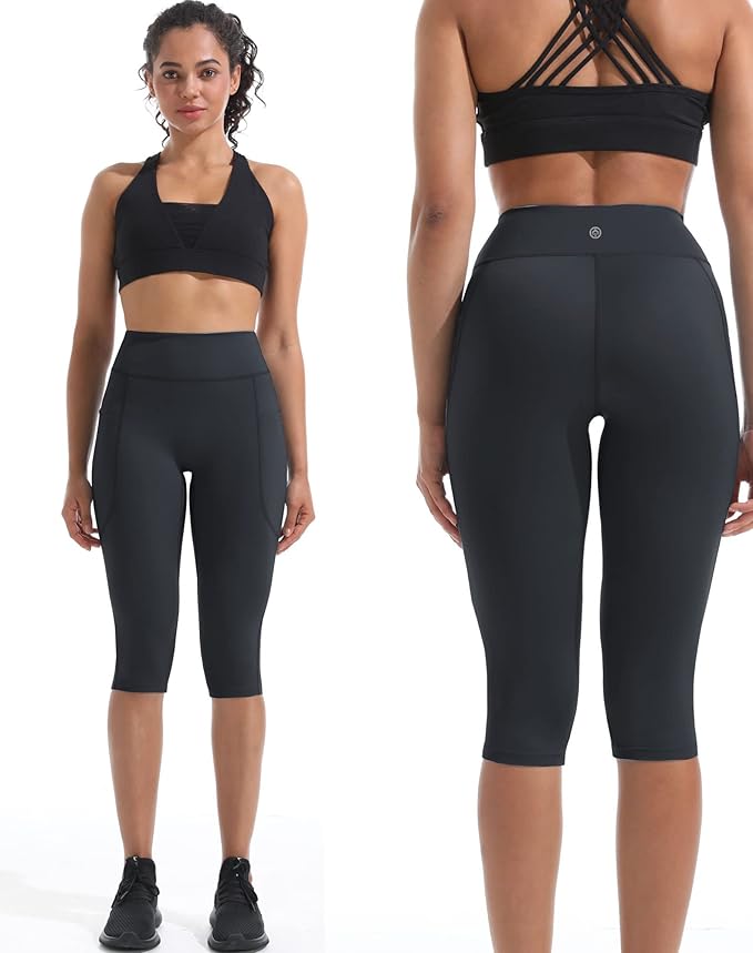 NELEUS Women's Tummy Control High Waist Capri Running Leggings Yoga Pants with Pocket