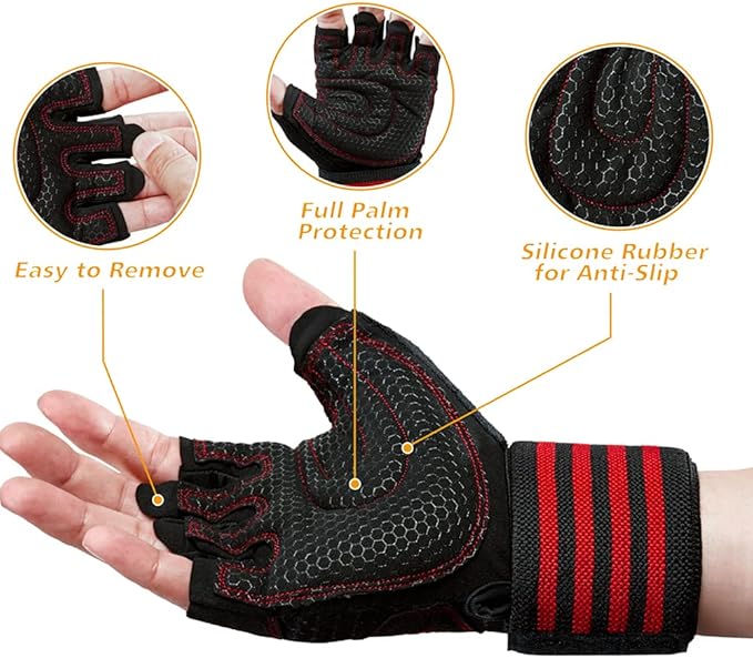 Workout Gloves for Men and Women, Breathable Lightweight Weight Lifting Gloves with Wrist Wrap Support, Excellent Grip Full Palm Protection for Weightlifting Fitness Training Climbing Gym