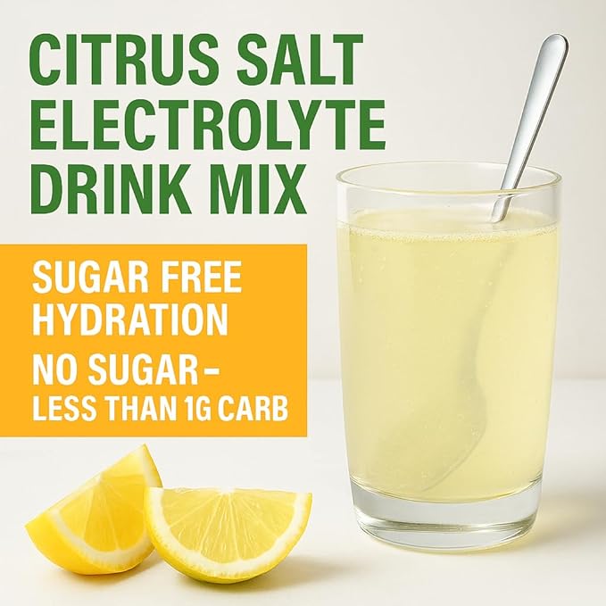 Electrolyte Drink Mix Hydration Packets: 1000mg Sodium, Potassium & Magnesium Citrus Salt Hydrating Powder, Zero Sugar - 30 Lemon Lime Electrolyte Powder Packets, For Rehydration or Dehydration Relief