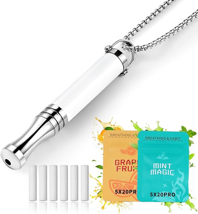 Breathing Necklace, Breathe Free Necklace for Stress Relief, Meditation & Relaxation, Anxiety Necklace Mindful Breathefree Calm Tool with Plant Cores, Natural Switch from Bad Habit