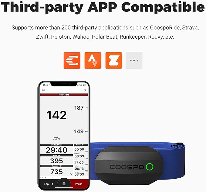 COOSPO Bluetooth Heart Rate Monitor Chest Strap H808S, ANT+ BLE HR Monitor Chest, HRM IP67 Waterproof, 300H Battery Life