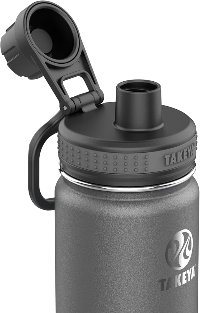 Takeya Originals 18 oz Vacuum Insulated Stainless Steel Water Bottle with Spout Lid, Graphite