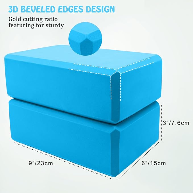 Yoga Blocks 2 Pack, Supportive Latex-Free Eva Foam Soft Non-Slip Blocks with Beveled Edges for Yoga, Pilates, Meditation - Yoga Accessories for Stability, Balance, Deepen Stretches