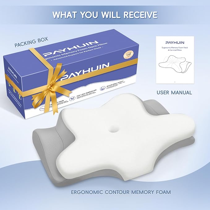 Cervical Neck Pillow, Memory Foam Pillows for Neck and Shoulder Pain Relief, 2 Heights Ergonomic Pillow with Breathable Ice Silk Cover, Neck Support Pillow for Side Back Stomach Sleepers, Odorless