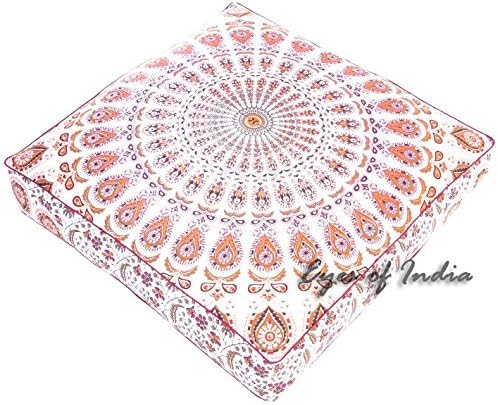 Eyes of India - Mandala Floor Pillow Cover Meditation Cushion Seating Throw Hippie Round Colorful Decorative Bohemian Indian Pouf Ottoman Handmade Cover ONLY (Orange N1, 35" x 35")