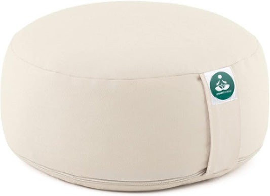 (Height 6.5") Round Zafu Yoga Bolster for Gymnastics & Meditation Made in the EU - Light Beige 100% Natural Cotton Yoga Meditation Buckwheat Meditation Cushion with Washable Covers