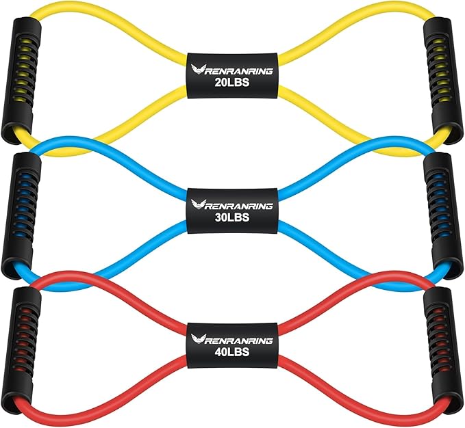 RENRANRING Figure 8 Fitness Resistance Bands with Handles - Exercise Tube Band Set of 3 for Arm and Shoulder Stretch, Rope 8 Word Elastic for Women and Men