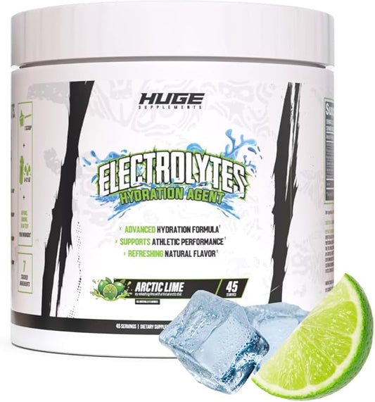 Huge Supplements Electrolytes Powder - Advanced Hydration Formula w/Full Electrolyte Profile - Sugar Free, No Artificial Flavors or Colors - 45 Servings (Artic Lime)