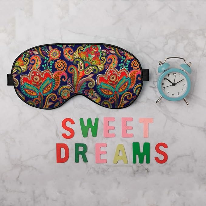 Paisley Floral Eye Mask Sleeping Mask Retro Ornament Boho Ethnic Pattern Sleep Masks Silky Soft Eye Cover for Women Men Shading Blindfold for Air Travel Sleeping