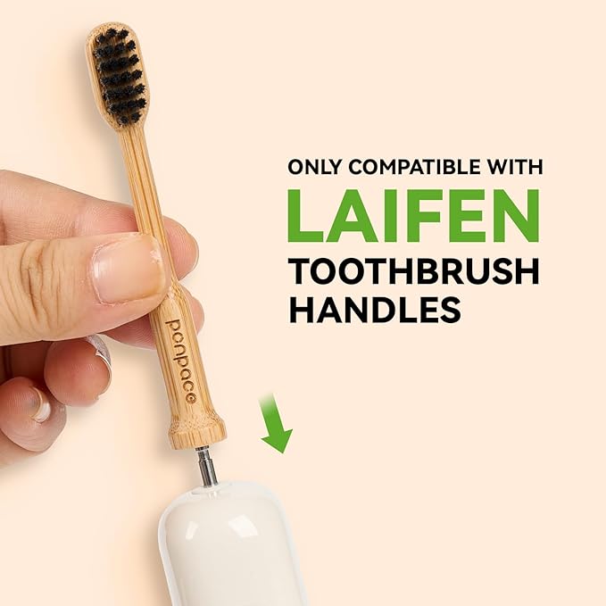 Bamboo Toothbrush Heads Compatible with Laifen, Soft Castor-Oil Bristles, Biodegradable Toothbrush Replacement Heads, Eco-Friendly & Daily Cleaning