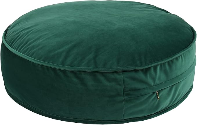 Round Floor Pillow Cover Velvet Throw Seating Pouf Yoga Meditation Cushion Plush Case Reading Room Decor Cover Only (25.6IN, Green)
