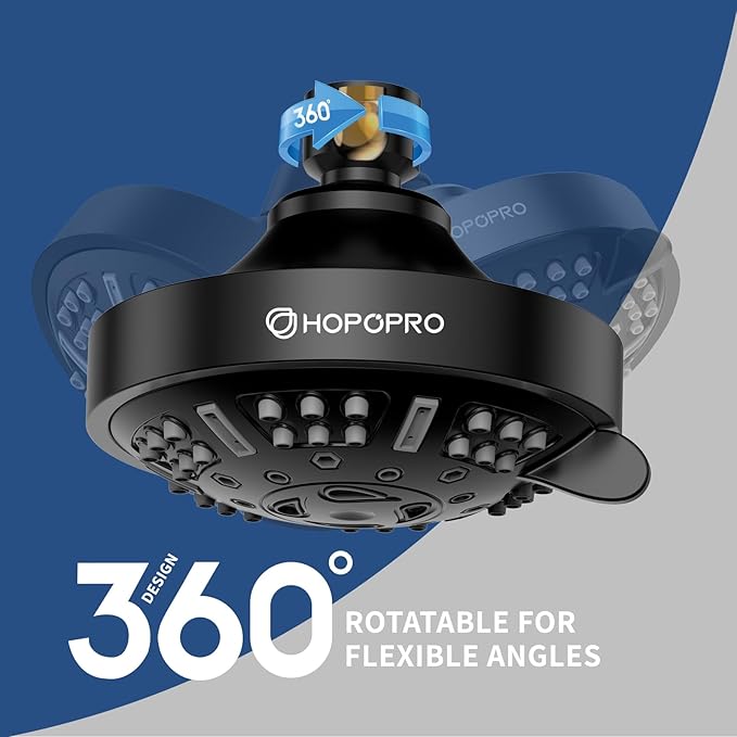 HOPOPRO Upgraded 9 Settings High Pressure Shower Head, NBC News Recommended Brand Fixed Showerhead Bathroom Showerhead Multi-functional Rainfall Showerhead for Low Water Flow (Matte Black)