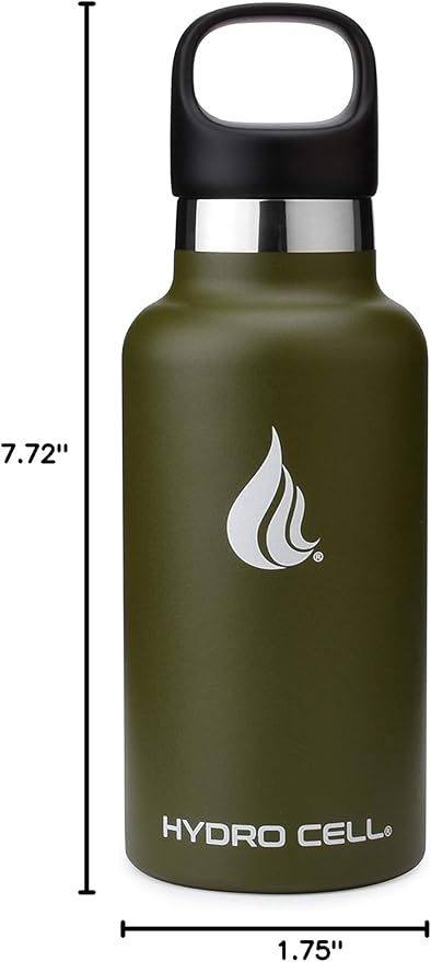 HYDRO CELL Stainless Steel Water Bottle with Straw & 2 Standard Mouth Lids (32oz 24oz 20oz 16oz) Keeps Liquids Hot or Cold w/Double Wall Vacuum Insulated Leak Proof Sport Design (Army 16oz)