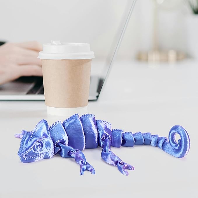 3D Printed Chameleon Articulated Fidget Toy - 12Inch PLA Flexible 3D Lizard Toy with Movable Joints, Stress Relief Desk Decor & Unique Gift for Reptile Lovers, Kids & Adults