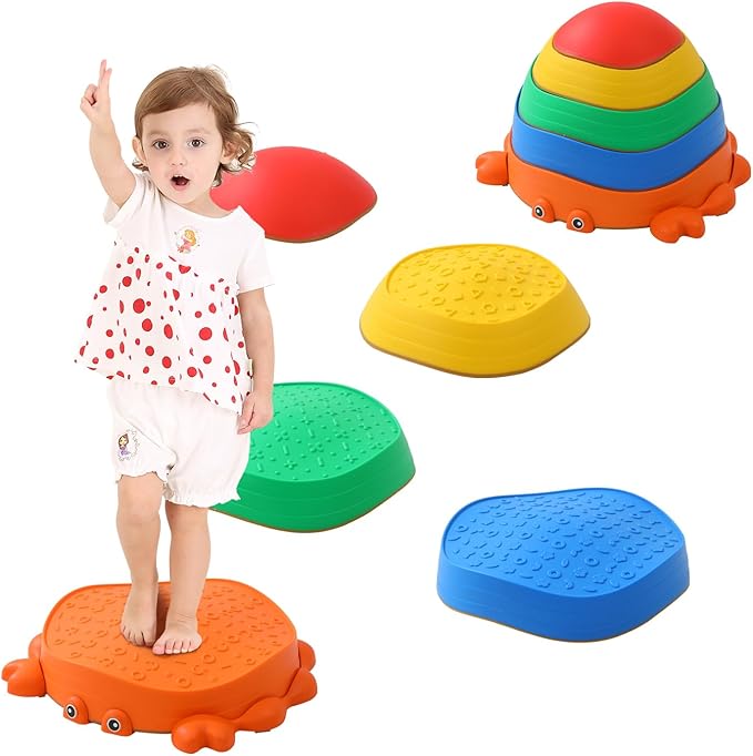 UBRAVOO Stepping Stones for Kids, 5 Pcs Non-Slip Crab Balance Stones,Promoting Toddler's Balance & Coordination,Indoor or Outdoor Play for Kids Aged 3+ (Crab)