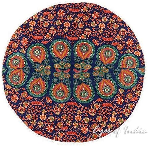Eyes of India - Mandala Floor Pillow Cover Meditation Cushion Seating Throw Hippie Round Colorful Decorative Bohemian Indian Pouf Ottoman Handmade Cover ONLY (A1 Dark Blue-2, 32" x 32")