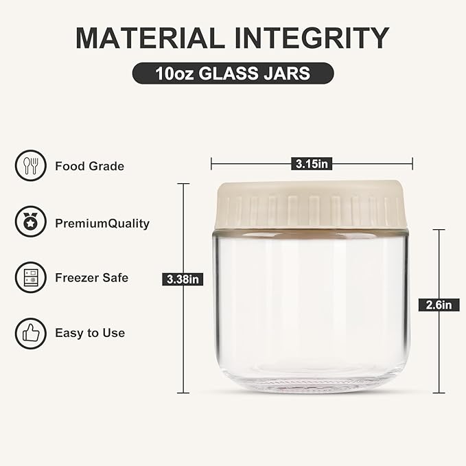 Overnight Oats Containers with Lids, 10oz Glass Jars with Lids 4 pcs, Apricot, Wide Mouth Mason jars for Salad, Yogurt, Snacks, Meal Prep
