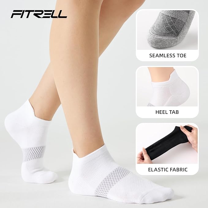 FITRELL 5-6 Pairs Ankle Running Socks for Women Athletic Cushioned Low Cut Tab Sports Socks