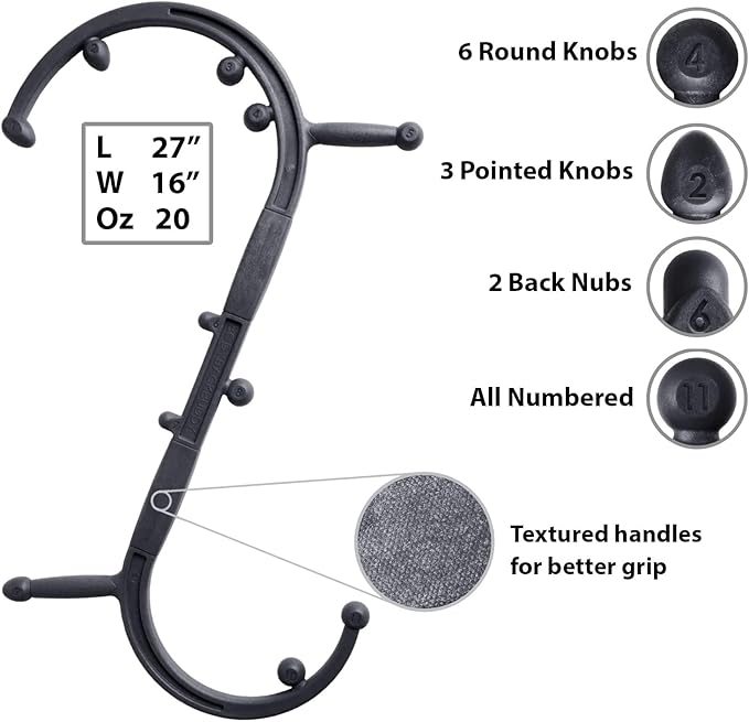 Body Back Buddy Elite – USA Made – Trigger Point Massage Tool, Shoulder Neck Back Handheld Self Massager, Manual Massage Cane, Hook, Muscle Knot Remover with Instructions, Patented (Black)