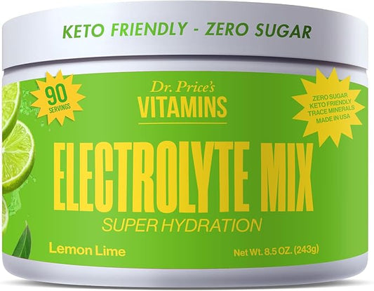 Dr. Price’s Electrolyte Mix | Sugar-Free Hydration Powder with 72+ Trace Minerals | No Sugar, Fast-Dissolving Electrolytes Powder Packets | Lemon-Lime, 90 Servings