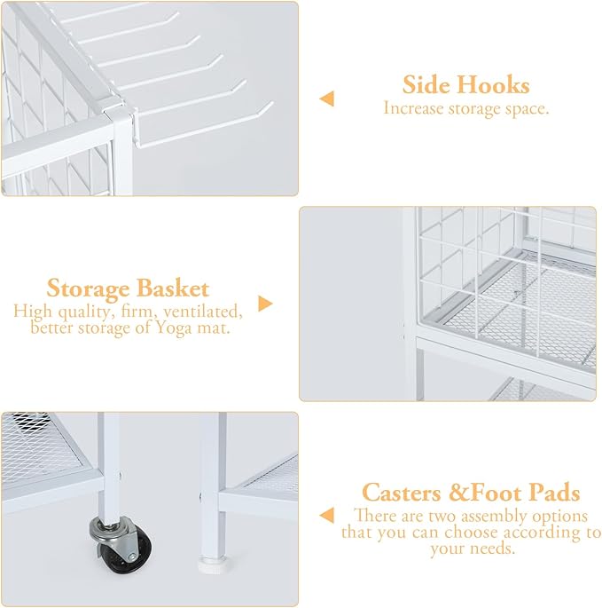 Dumbbell Rack for Home Weight Rack for Home Gym Yoga Mat Storage Rack Black Workout Equipment Storage Organizer with Hooks Yoga Mat Holder with Wheels for Yoga Block, Dumbbell, Resistance Band