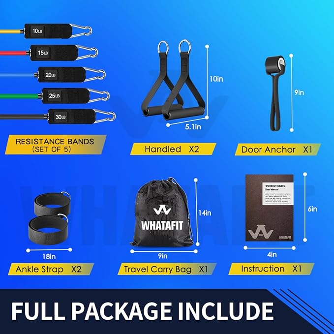 WHATAFIT Resistance Bands, Exercise Bands,Resistance Bands for Working Out, Work Out Bands with Handles for Men and Women Fitness, Strength Training Home Gym Equipment
