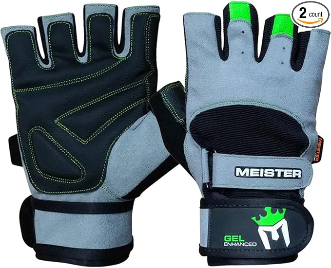 Meister Wrist Wrap Weight Lifting Gloves w/Gel Padding