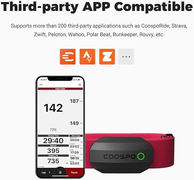 COOSPO Bluetooth Heart Rate Monitor Chest Strap H808S, ANT+ BLE HR Monitor Chest, HRM IP67 Waterproof, 300H Battery Life