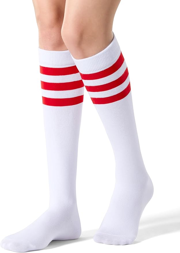 FITRELL Women's Knee High Socks Outdoor Sport Athletic Socks Casual Stripe Tube Socks 1-4 Pack