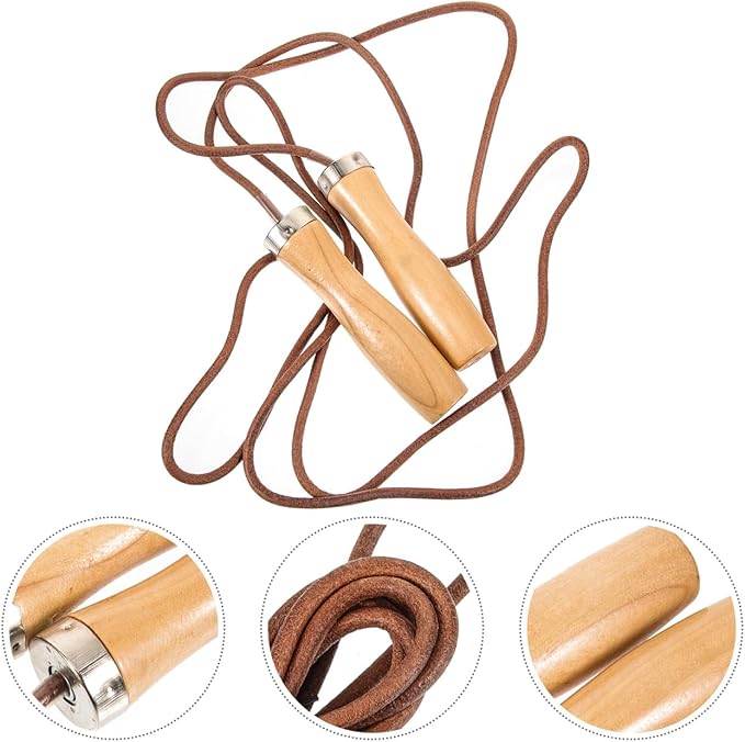 Wooden Handle Jump Rope Leather Skipping Rope with Wooden Handles for Boys and Girls - Ideal for Boxing, Fitness Workouts