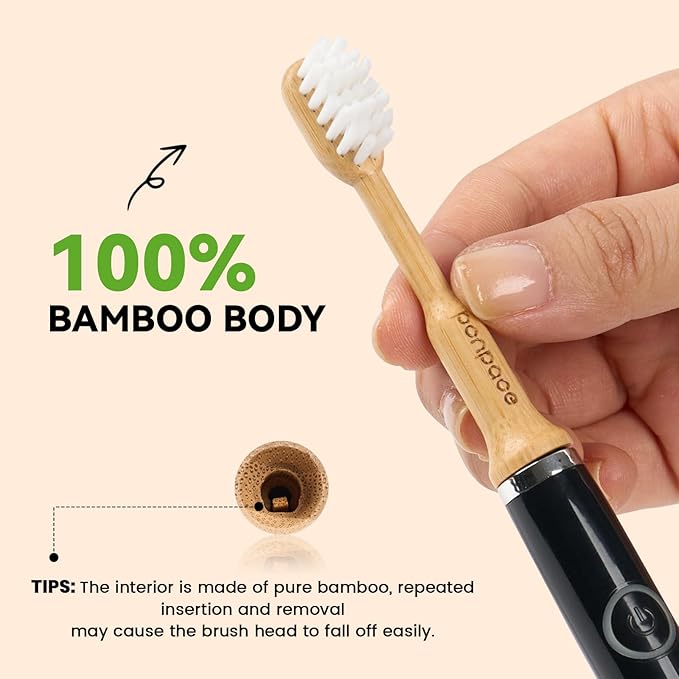 Bamboo Toothbrush Heads Compatible with Gleem, Extra Soft Castor-Oil Bristles for Sensitive Teeth, Eco-Friendly & Gentle Cleaning