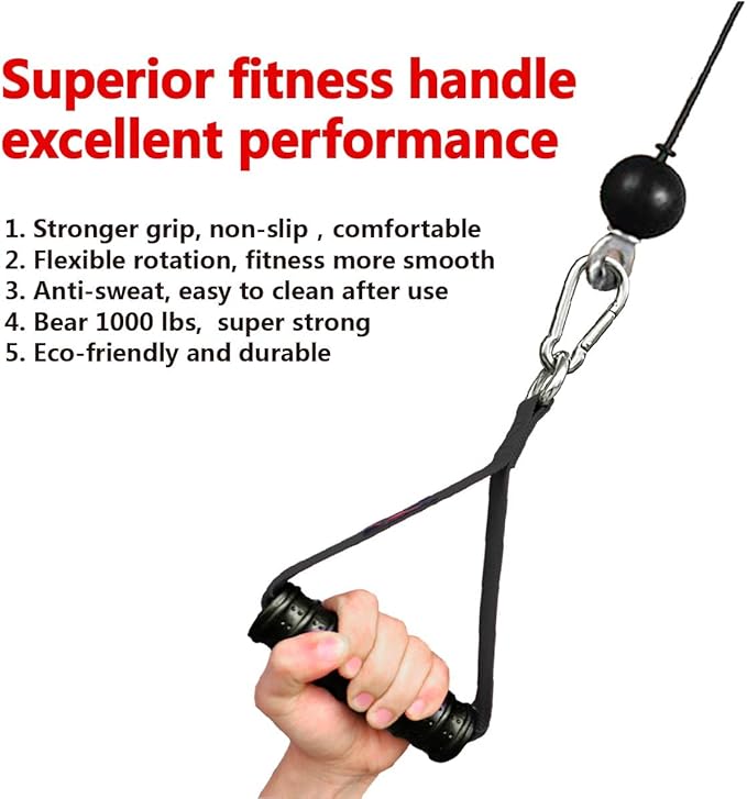 Heavy Duty Gym Exercise Handles Attachment for Cable Machine,Resistance Band,Pulley System Home Fitness Workout Equipment, with Elastic Rubber Grip and 2 Large Carabiners