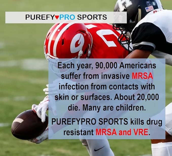 Purefypro Sports Equipment Disinfectant Spray - (4oz, 2pk) Kills 99.9999% MRSA, HIV, Athlete Foot Fungus, Virus and Fungi. No Rinse, No Residue. Sports Pads, Yoga Mats, Shoes, Boxing Gloves Euipment