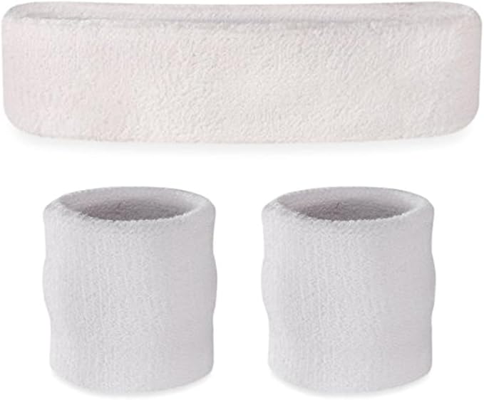 Suddora Sweatbands Set, Moisture Wicking 2 Wristbands and 1 Headband, Breathable Terry Cloth Athletic Bands for Basketball, Tennis, Yoga, Gym, Sweat Bands for Costumes and Cosplay