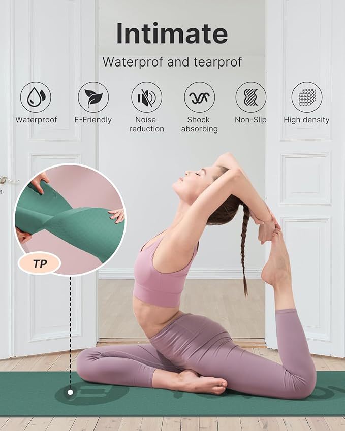 YOTTOY Yoga Mat, 72"x 32"x1/3" Extra Wide Non-Slip Exercise Fitness Yoga Mats,Eco-Friendly TPE Exercise Mats for Women Men Home Workout with Strap Bag