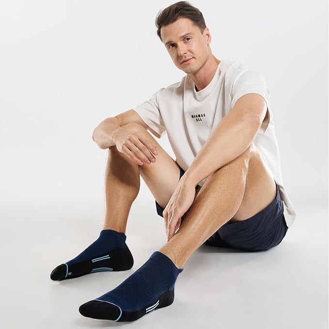 FITRELL Men's 6 Pack Ankle Running Socks Low Cut Cushioned Athletic Sports Socks 7-9/9-12/12-15