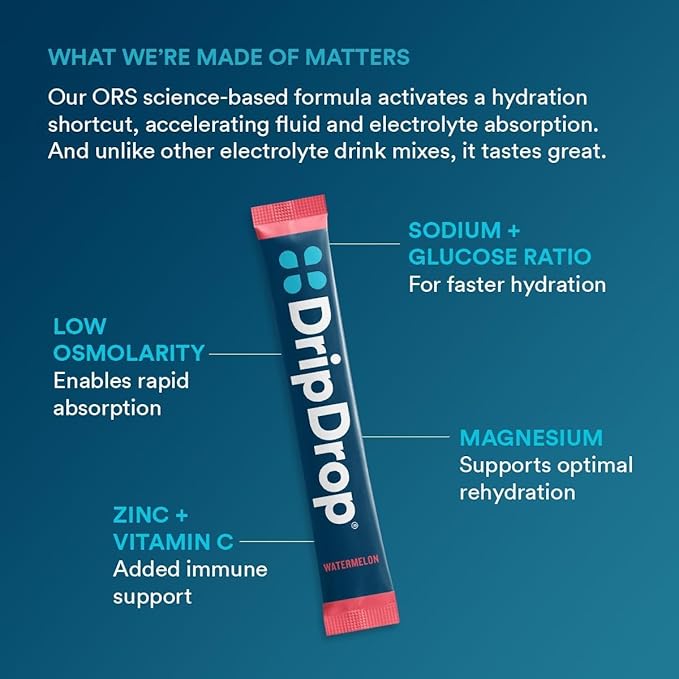 DripDrop Hydration Packets - Bold Variety Pack - Single Serve Electrolytes Powder Drink Mix - Watermelon, Berry, Lemon, Orange - Non-GMO, Gluten Free, Vegan - 32 Sticks